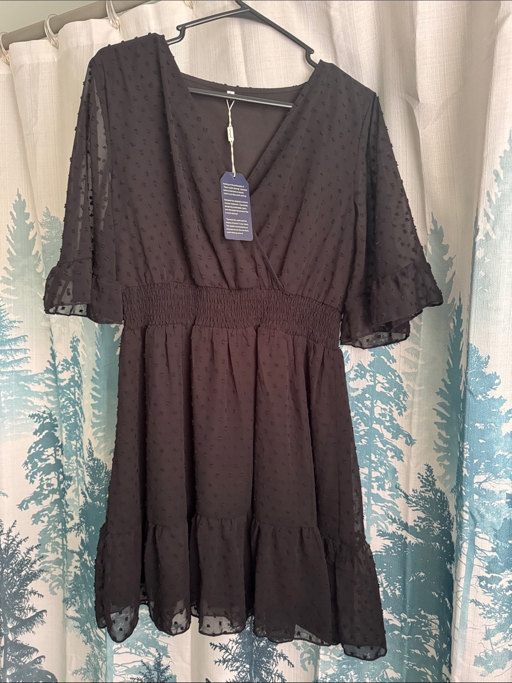 Smocked Waist Black Swiss Dot Mini Dress